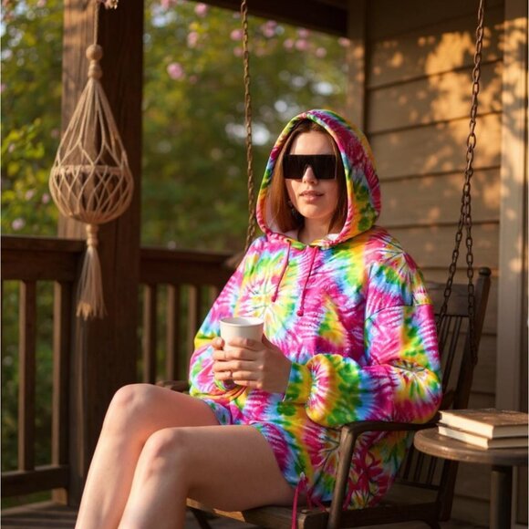Club Exx Oversized Tie-Dye Hoodie W/ Lace-Up Sides & Fleece Lining – NWT 1X - Picture 4 of 6